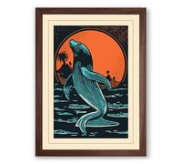 Whale Breaching Sun Coastal Framed Wall Art Print A3 (42×29.7cm) Walnut, Wall Decor for Living Room, Bedroom, Office & Home, Ready to Hang, Art Gift