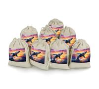 Whale Breaching Surface Of Ocean 8Pcs Drawstring Gift Bags Reusable Hessian Bags for Wedding Favors Party Jewelry Pouches