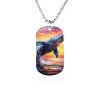Whale Breaching Surface Of Ocean Couples Memorial Necklaces for Women Men Square Titanium Steel Chains Pendant Jewelry Gift