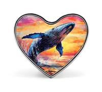 Whale Breaching Surface Of Ocean Heart Shaped Enamel Brooch Pin Button Badges Decoration Hat Clothing Bag Accessories Gift Crafts