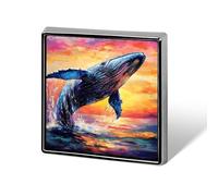 Whale Breaching Surface Of Ocean Square Enamel Brooch Pin Button Badges Decoration Hat Clothing Bag Accessories Gift Crafts