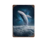 Whale Breaching through Clouds Into Space Vintage Tin Sign Decoration Accessory Suitable for Man Cave Sign Garage Room Bar Cafes Pubs11.8"x7.9"