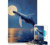 Whale Breaching Under The Moonlight 1000 Piece Jigsaws for Adults Brain Recall Game Tight Interlock No Gaps Calming Mental Break Activity (38x52cm)