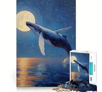 Whale Breaching Under The Moonlight 1000 Pieces Puzzles for Teenagers Mind Boost Fun High Accuracy Cutting Craft Calming Mental Break Activity (38x26cm)