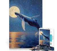 Whale Breaching Under The Moonlight Jigsaw Puzzles 1000 Mental Focus Game Precision Cut Smooth Edges Meaningful Connection Building Game (50x75cm)