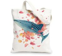 Whale Canvas Tote Bags, Ocean Animal Design Reusable Grocery Bags, Floral Lightweight Washable Shoulder Strap Canvas Bags f, White, 13x15 Inch