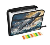 Whale Cartoon Blue Gold 13 Pocket Expanding File Folder with Labels A4 Document Organizer with Zipper