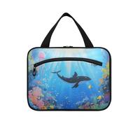 Whale Catton Sea World Hanging Make up Bags for Women with Hook, Designer Essential kit Bag for Men for Traveler Camping maleta para maquillaje L