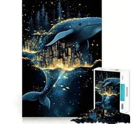 Whale Cityscape Fantasy Adults 1000 Piece Jigsaw Puzzle Memory Fun Game Clean Cut Sturdy Components Unique Gift for Stress Relief (38x26cm)