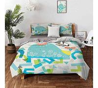 Whale Cover Set, Whale Illustration with Geometrical and Cute Smiling Cartoon Like Image Premium Soft Luxury 3 Piece Bed Sheet Set Warm Comforter Cover with Zipper Closure - Queen 90"x90"
