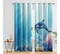 Whale Curtains for Bedroom, Underwater World Marine Life Blackout Curtains for Living Room, 90 Drop Eyelet Window Treatments Home Decor 66 X 90 Inch (W X L), 2 Panels X&-10