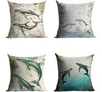 Whale Cushion Covers 45 x 45, Animal Pillow Cases 4 Pack, Sofa Bed Decor Cushion Covers 45 x 45 cm with Invisible Zipper Heat Absorbing Breathable for All-Season Who Sweat Easily Home Decor BZTH-3727