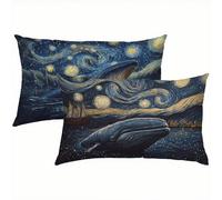 Whale Cushion Covers 50 x 90 cm, Linen Navy Blue Cushions Waterproof Outdoor, Soft Comfort Decorative Throw Pillowcases for Sofa, Patio, Bedroom - Set of 2 Pillow Covers, Ideal Home Decor S6-183