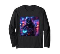 Whale Cyberpunk Rider Motorcycle Biker Synthwave Long Sleeve T-Shirt