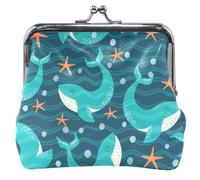 Whale Dark Blue Personalized Coin Purse for Women Leather Cute Buckle Kiss Lock Small Change Purse for Girls, Whale Dark Blue, OneSize