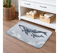 Whale Design Quick Dry Bath Mat, Ocean Blue Absorbent Non Slip Shower Mat, Summer Coastal Flannel Washable Bath Rugs for Bathroom Decorative 20x32 Inch