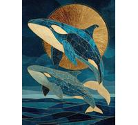 Whale Diamond Art Kits Adults, Moon 5D DIY Diamond Painting for Adults, DIY Full Drill Crystal Art Gem Kits for Beginners, 5D Cross Stitch Embroidery Crafts Pictures, for Wall Decor, 30x40cm M-3245