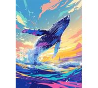 Whale Diamond Painting Kits for Adults, 5D Full Drill Square Diamond Art Kits, DIY Rhinestone Embroidery Cross Stitch Arts and Crafts, Crystal Art Painting for Home Wall Decor Gift 16x20 inch Q-801B