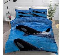 Whale Duvet Cover King Set, Microfibre Bedding Double Bed Set, Marine Life Reversible Quilt Cover Set, Puckering Duvet Covers Set with Zipper Closure, with 2 Pillowcases