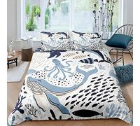 Whale Duvet Cover Marine Life Printed Bedding Set, Octopus Sea Turtle Decor Comforter Cover, for Teens Boys Girls Cute Sea Animal Pattern Bedspread Tropical Fish Decor Soft Quilt Cover, Twin Size