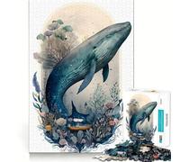 Whale Enchanted Forest Jigsaw Puzzle 1000 Pieces Mental Focus Game Precision Cut Smooth Edges Absorbing Activity for Quiet Nights (38x52cm)