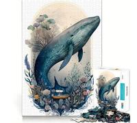 Whale Enchanted Forest Jigsaw Puzzles 1000 Pieces Focus Boost Fun Laser Cut for Flawless Fit Bonding Activity for Loved Ones (38x26cm)