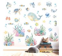 Whale Fish Wall Stickers for Kids: Peel and Stick Under The Sea Wall Decals for Baby Nursery Kid Bedroom Toddler Room - Ages 1-12 Years Vinyl Decor