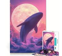 Whale Floating In Pink Sky Jigsaw 1000 Pieces Focus Building Toy Zero Gap Rewarding Activity for Rainy Days (50x75cm)