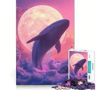 Whale Floating In Pink Sky Jigsaw 1000 Pieces for Teenagers Memory Train Fun Clean Seamless Connection Relaxing Indoor Group Activity (38x26cm)
