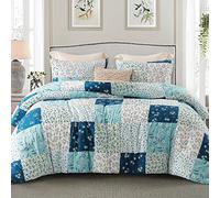 Whale Flotilla 7.5 Tog King Duvet Set, Soft Reversible Coverless Oversized Comforter Set with 2 Pillowcases, Patchwork Printed Down Alternative Bedding Comforters for All Seasons, Blue