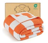 Whale Flotilla Checkered Knit Blanket Twin Size, Ultra Soft Warm Reversible Cozy Decorative Blankets for Couch Sofa and Bed, 150x200 CM, Orange