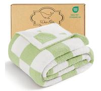 Whale Flotilla Checkered Knit Blanket Twin Size, Ultra Soft Warm Reversible Cozy Decorative Blankets for Couch Sofa and Bed, 150x200 CM, Light Green