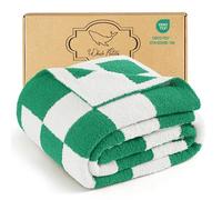 Whale Flotilla Checkered Knit Blanket Twin Size, Ultra Soft Warm Reversible Cozy Decorative Blankets for Couch Sofa and Bed, 150x200 CM, Green