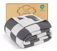 Whale Flotilla Checkered Knit Throw Blanket, Ultra Soft Warm Reversible Cozy Decorative Blankets for Couch Sofa and Bed, 130x170 CM, Grey