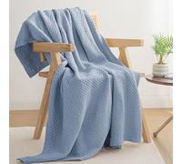Whale Flotilla Chunky Knit Throw Blanket, Ultra Soft Handmade Reversible Knitted Chenille Blankets for Couch Super Warm Decorative, 130x150 CM, Grey Blue