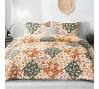 Whale Flotilla Coverless Double Duvet Set, Patchwork Floral Printed Breathable Queen Comforter Ultra Soft Polyester Reversible Bedding Set with 2 Pillow Shams for winter, 200×200CM, Orange