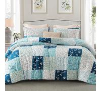 Whale Flotilla Double Size Coverless Duvet Set 7.5 Tog, Patchwork Floral Bed Cover Bedding Comforter Duvets Sets for All Seasons, Machine Washable, 200×200CM, Blue