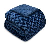 Whale Flotilla Faux Fur Double Size Blanket for Bed, Plush Reversible Fuzzy Sherpa Blankets for All Season, Warm and Soft, 150x200 CM, Navy