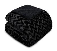 Whale Flotilla Faux Fur Throw Blanket for Couch Sofa Bed, Plush Reversible Fuzzy Sherpa Blankets for All Season, Warm and Soft, 130x150 CM, Black