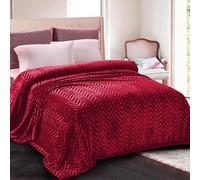 Whale Flotilla Flannel Fleece Blanket for Bed, Soft Fluffy Velvet Bed Blanket with Decorative Chevron Pattern for All Season, Warm and Lightweight, Queen(230×230CM)， Red