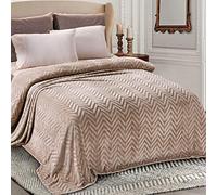 Whale Flotilla Flannel Fleece King Size Blanket for Bed, 230x264 CM Soft Fluffy Velvet Bed Blanket with Decorative Chevron Pattern for All Season, Warm and Lightweight, Champagne