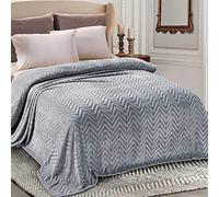Whale Flotilla Flannel Fleece Queen Size Blanket for Bed, 230x230 CM Soft Fluffy Velvet Bed Blanket with Decorative Chevron Pattern for All Season, Warm and Lightweight, Silver Grey