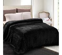 Whale Flotilla Flannel Fleece Queen Size Blanket for Bed, 230x230 CM Soft Fluffy Velvet Bed Blanket with Decorative Chevron Pattern for All Season, Warm and Lightweight, Black