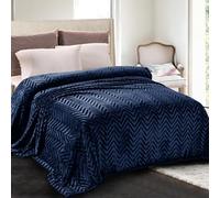 Whale Flotilla Flannel Fleece Queen Size Blanket for Bed, 230x230 CM Soft Fluffy Velvet Bed Blanket with Decorative Chevron Pattern for All Season, Warm and Lightweight, Navy Blue