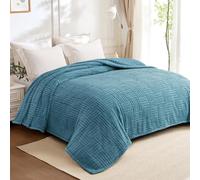 Whale Flotilla Fluffy Fleece King Size Blanket for Bed, 230x264 CM Fuzzy Soft Cozy Exquisite Blankets with Decorative Jacquard Pattern for All Season, Warm but Lightweight, Slate Blue