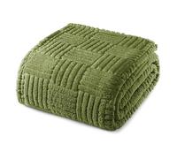 Whale Flotilla Fluffy Fleece Queen Size Blanket for Bed, 230x230 CM Fuzzy Soft Cozy Exquisite Blankets with Decorative Jacquard Pattern for All Season, Warm but Lightweight, Olive