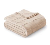 Whale Flotilla Knit Throw Blanket, Lightweight Cozy Breathable Throws for Summer, Simple and Stylish Knitted Decorative Blanket for Bed, Couch or Sofa, 130x150 CM, Camel