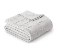 Whale Flotilla Knit Throw Blanket, Lightweight Cozy Breathable Throws for Summer, Simple and Stylish Knitted Decorative Blanket for Bed, Couch or Sofa, 130x150 CM, Light Grey