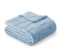 Whale Flotilla Knit Throw Blanket, Lightweight Cozy Breathable Throws for Summer, Simple and Stylish Knitted Decorative Blanket for Bed, Couch or Sofa, 130x150 CM, Blue