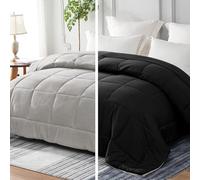 Whale Flotilla Reversible Coverless Single Duvet 7.5 Tog Lightweight Quilt | 135 x 200 cm, Breathable Box-Stitch Microfibre Comforter, Machine Washable, All Seasons, Bed Bedroom Hotel, Black, Light Grey